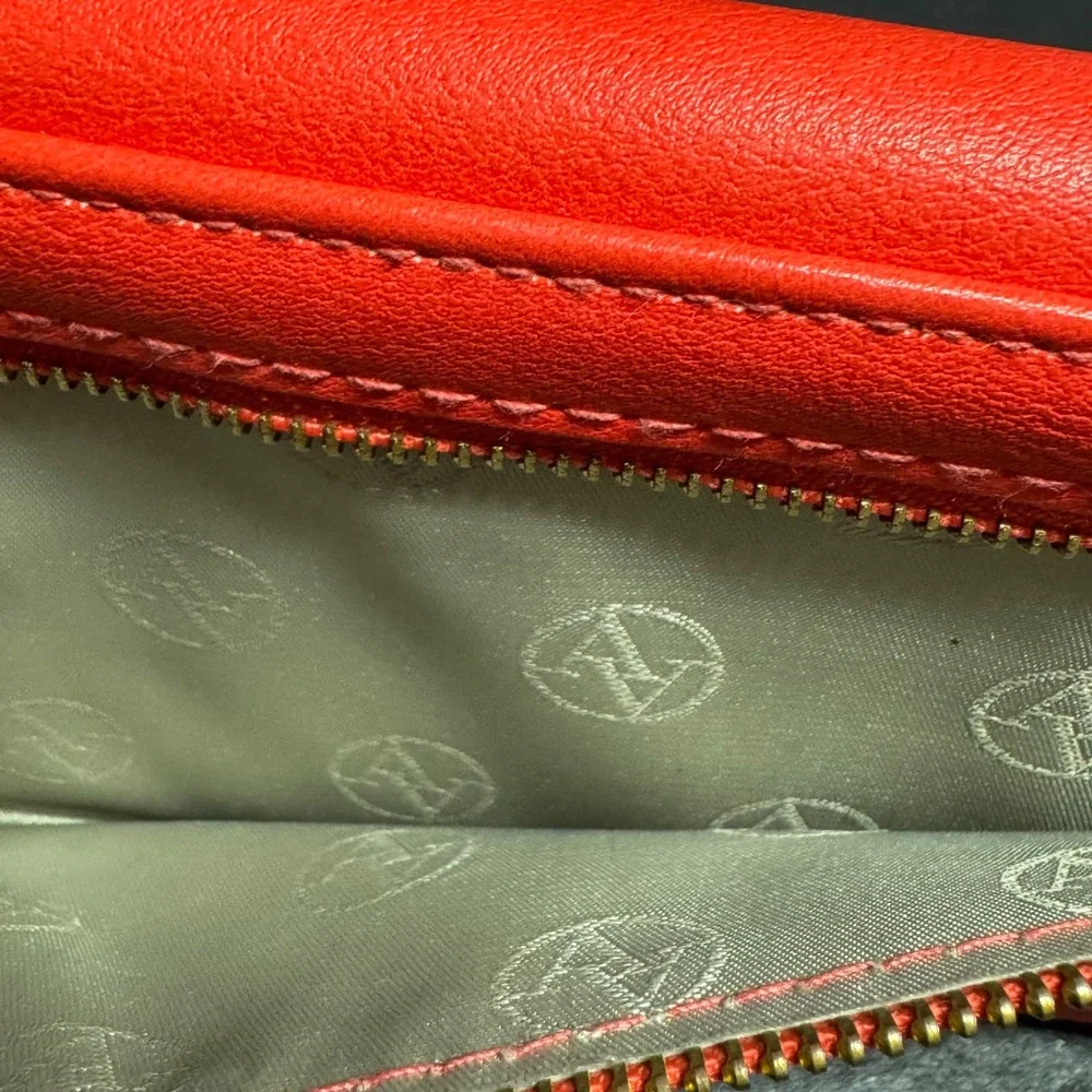 Adrienne Vittadini Red Faux Leather Continental Wallet Gold Logo Snap Closure